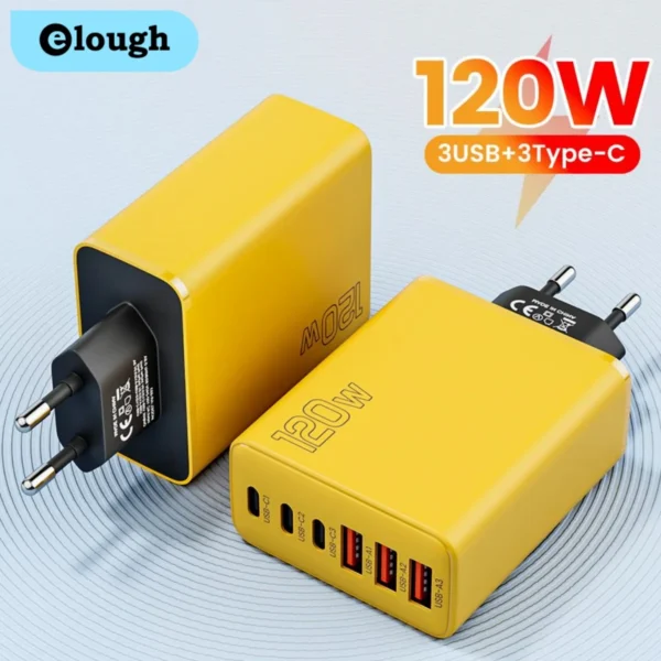 kf-S05e1006ecccc4cbea3710e58cb23aa14G 120W 6 Ports 3USB+3Type C Mobile Phone Charger Type C USB A Super Charge Adapter For Huawei Xiaomi Samsung Iphone 16 15 Devices - Image 1
