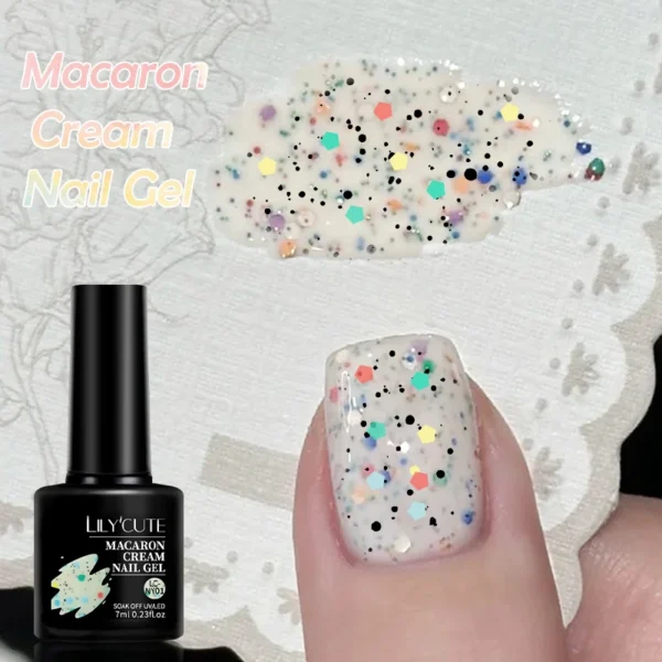 LILYCUTE 7ml Macaron Cream Gel Nail Polish Glitter Sequins Nail Art Hybrid Varnish Semi Permanant Soak Off UV Gel Nail Supplies - Image 2