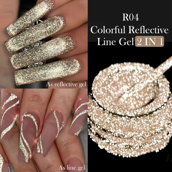 LILYCUTE 5ML Reflective Glitter Liner Gel Polish Nail Art Champagne Sparkling Lines Painting Gel Semi Permanent UV French Nails - Image 2