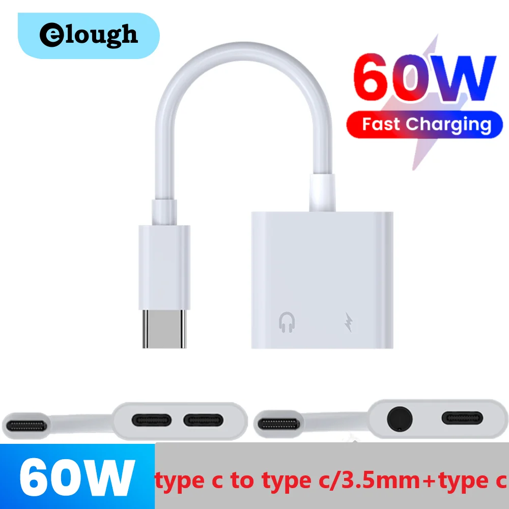 kf-S089b2892c4bc49e9add66c94200b59c66 60W 2 In 1 Audio OTG Adapter USB C to Dual Type C+ 3.5mm Headphone Adapters For iphone 16 15 Samsung Audio Splitter - Image 1