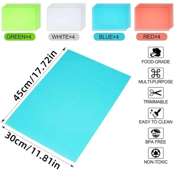 4PCS EVA Waterproof Refrigerator Liner Mat Washable Mildew Kitchen Pad Anti-oil Cabinet Drawer Placemat Heat-insulat Fridge Mat - Image 2