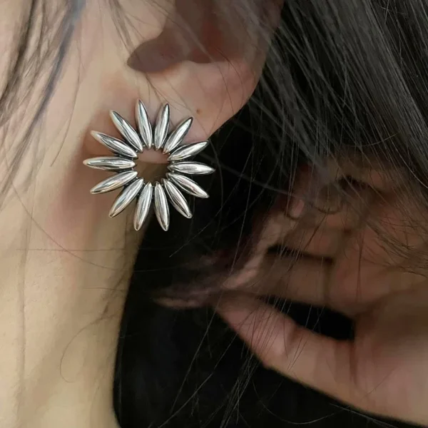 925 Sterling Silver Vintage Square Earrings For Women Retro Big Sunflower Earring Jewelry Prevent Allergy Party Accessories Gift - Image 3