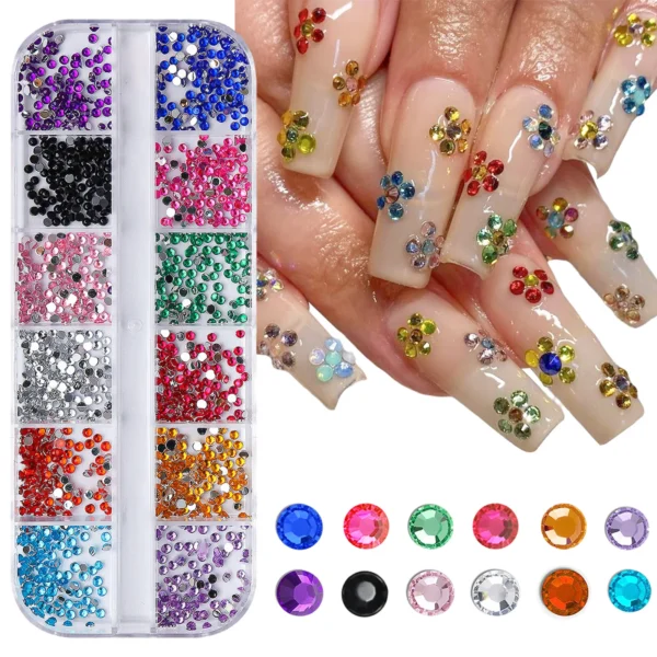 12 Grid Shimmering Crystal Nail Art Rhinestones - Flatback Gemstones for Versatile Decoration - Adorns Nails Shoes Makeup Bags - Image 2