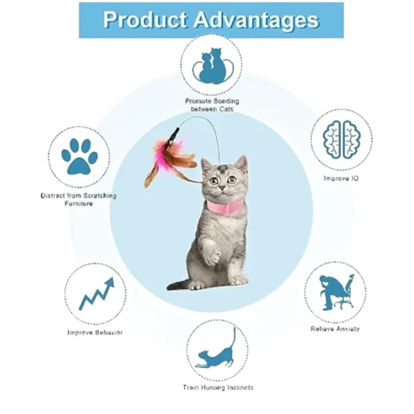 Cat Collar Toy Attached, Silicone Cat Teasing Wand Adjustable Cat Feather Collar Toys with Bell Cat Interactive Teaser Toys - Image 6