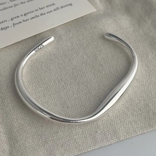 100% Solid 925 Sterling Silver Metal Bracelet for Women Vintage Handmade Simple Wide Heart Chain Bracelet Birthday Gift Party - Image 3