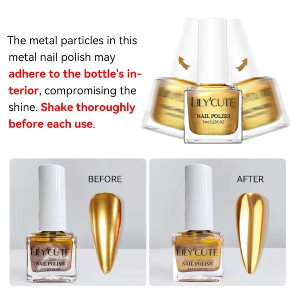 LILYCUTE 7ml Super Bright Metallic Nail Polish No Need Lamp Quick Dry French Style Glass Bottle Regular Nail Polish For Nail Art - Image 2