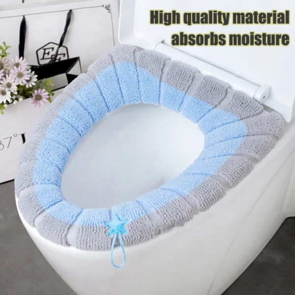 1 Pack Stitched Color Portable Knitted Toilet Mat Thickened Washable Antifreeze Toilet Cover Thickened Knitted O Type Universal - Image 2