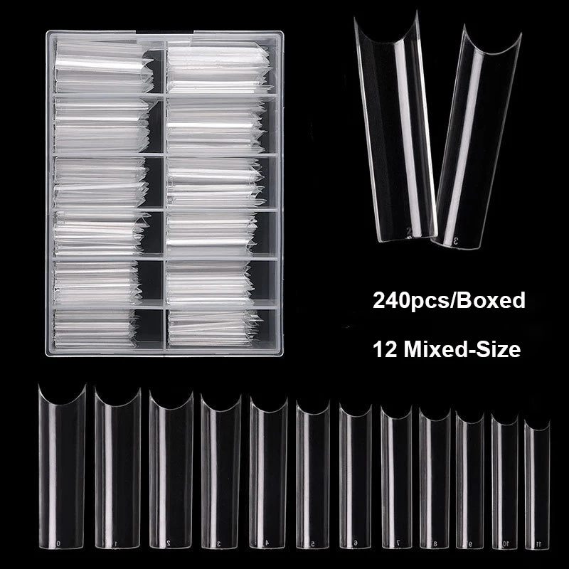 kf-S0cd62c7ef33948c0a52a7fc1fe931e92g 240pcs/Boxed Multi-Sized XXL Long False Tips Press On Acrylic Nails Transparent Full Cover Fake Nail Extension manicure Tools - Image 1
