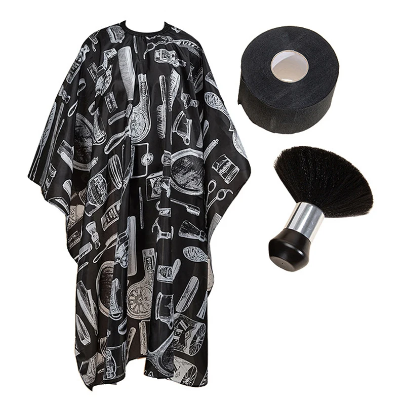 kf-S0eff8cb218ff481199b0696e6abaef28e 2/3pcs set Barber wrap set Waterproof Hair Cutting Cape with Neck Duster Professional Barber Salon Hairdressing Gown Brush Set - Image 1