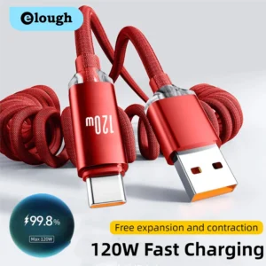 120W USB A/Type C to Type C Fast Charge Spring Cable Telescopic Car Phone Charger For Macbook iPhone16 15 Samsung Huawei