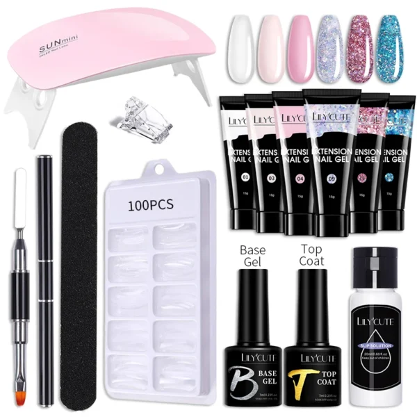 LILYCUTE Nail Gel Set 6W LED Lamp Full Manicure Set Vernis Semi Permanent Quick Extension Nail Kit Gel Set For Nails Tool Kit - Image 2