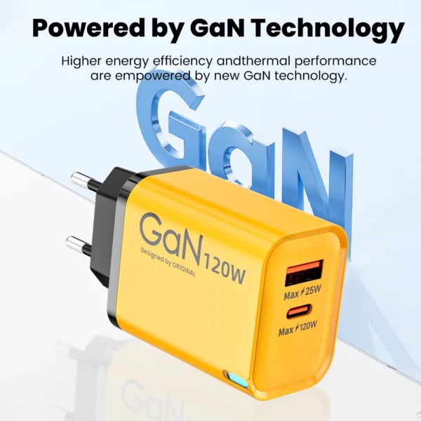 120W USB+Type C Fast Charging GaN Mobile Phone Charger With Light For Iphone 16 15 Samsung Xiaomi Huawei Charging Adapter - Image 2