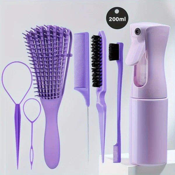 5-Piece Hair Styling Tools Set for Curly/Normal Hair Unisex Adult Unscented Hair Care Kit with Octopus Detangler Brush Comb - Image 3