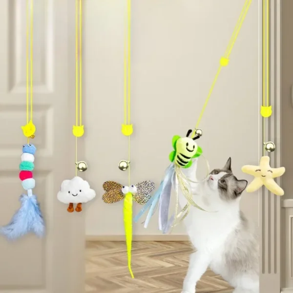 kf-S1383d29805e142a8ba12033abcb4db95k Cat Rope Long Rope Teasing Cat Toy Accessories Pet Kitten Toy Cat Toy Swing Sticky Disc Elastic with Bell Hanging Door Teasing - Image 1