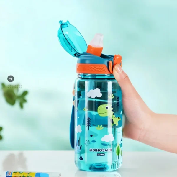 600ml Dinosaur Water Bottle For Kids Water Sippy Cup With Silicone Straw Leakproof Plastic Water Bottles Summer Kids Water Cup - Image 2