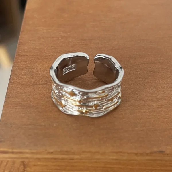 925 Sterling Silver Rings For Women Men Fine Jewelry Finger Adjustable Open Gold Star Ring For Party Birthday Gift - Image 2