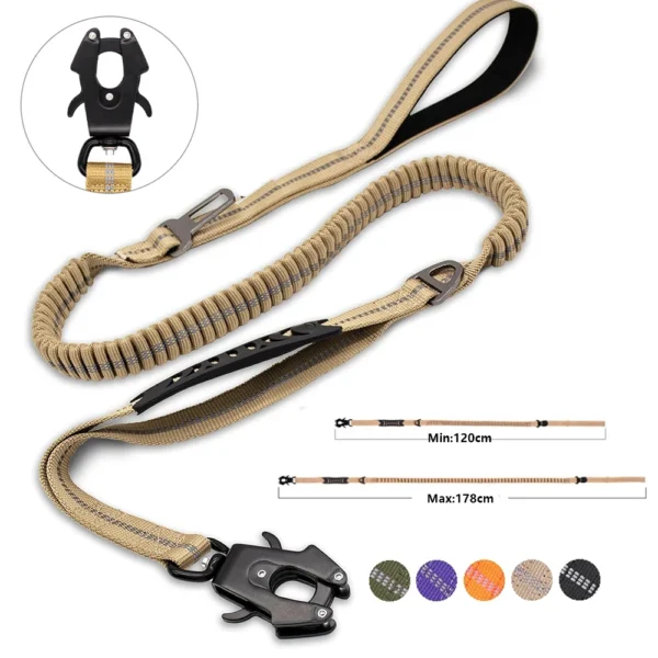 Reflective Shock Absorbing Pet Leashes with Car Seatbelt for Large Dogs Heavy Duty Tactical Bungee Dog Leash No Pull Dog Leash - Image 1