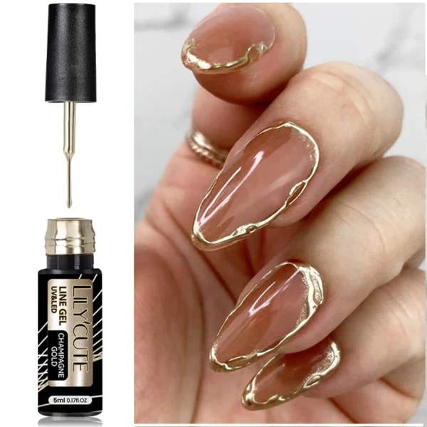 LILYCUTE 5ML Metallic Painting Liner Gel Nail Polish Super Bright Gold Silver Mirror Drawing Gel Semi Permanent Line French Nail - Image 2