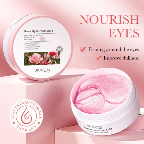 60pcs BIOAQUA Rose Hyaluronic Acid Eye Mask Anti Dark Circles Eye Bags Moisturizing Firming Eye Patches Skin Care Products - Image 2