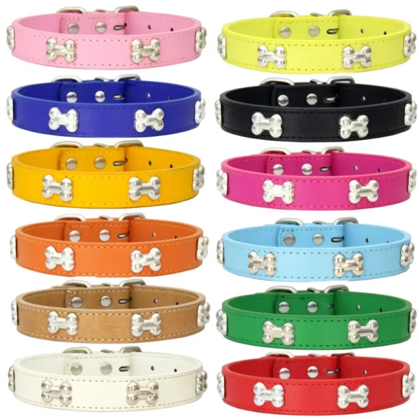 kf-S183b1a60281748358fa6b0180393150fm Bone Leather Durable Pet Dog Collars Puppy Pug Collars for Small Large Dog Chihuahua Cat Accessories Pet Collar for Small Dogs - Image 1
