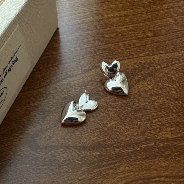 925 Sterling Silver Earrings For Women Trendy Simple Double Heart Earring Jewelry Prevent Allergy Party Christmas Accessories - Image 5