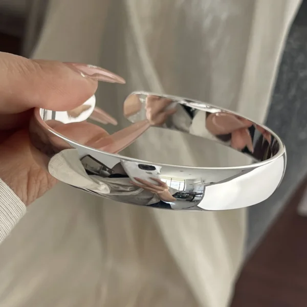 100% Solid 925 Sterling Silver Retro Bracelet for Women Men Vintage Handmade Wide Simple Bracelet Birthday Gift - Image 3