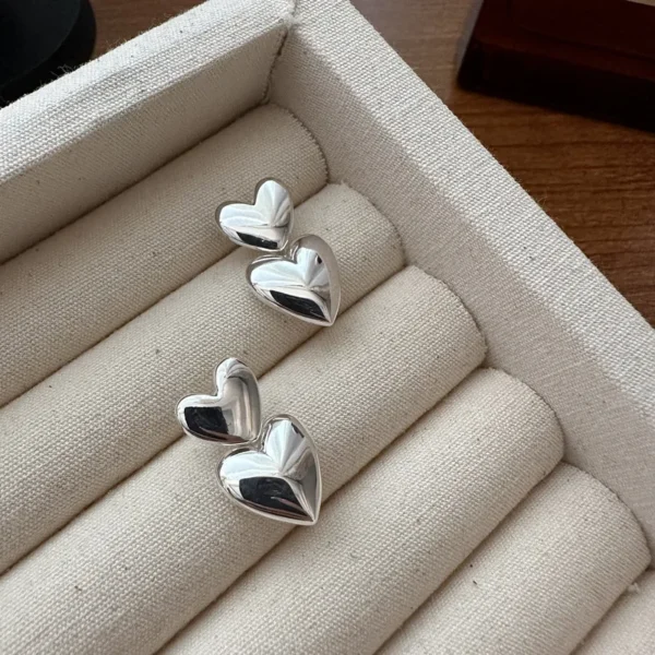 925 Sterling Silver Earrings For Women Trendy Simple Double Heart Earring Jewelry Prevent Allergy Party Christmas Accessories - Image 6