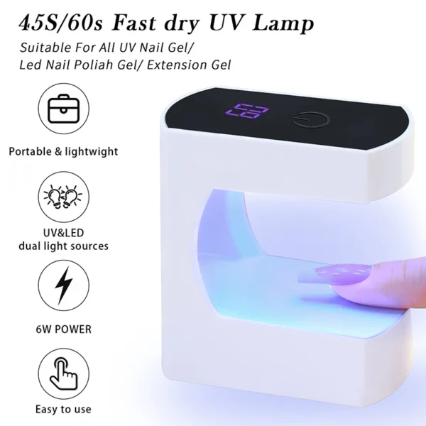 kf-S1a52f63d11154c868f030c44f3cf06ael New Nail Drying Lamp 6LED Lamp Mini Nail Dryer UV Lamp Manicure Machine With USB Cable Gel Nail Polish Dryer Home Travel Use - Image 1