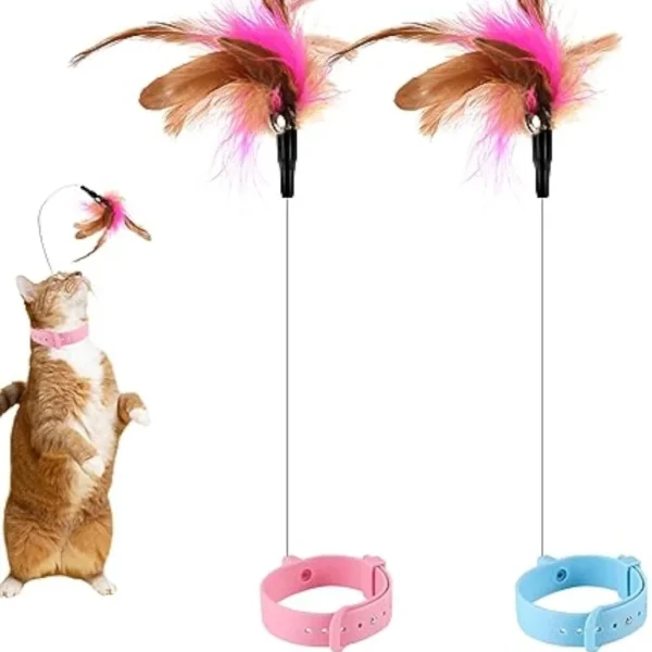 kf-S1aa92938ee714517bc77880f31e423b7f Cat Collar Toy Attached, Silicone Cat Teasing Wand Adjustable Cat Feather Collar Toys with Bell Cat Interactive Teaser Toys - Image 1