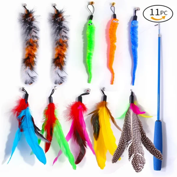 kf-S1afac5cbdfcd4841bca3c8ebeb214e74A Retractable Pet Cat Caterpillar Feather Replacement Head Toy Set Funny Cat Stick Fishing Rod Cat Toys Interactive Pet Products - Image 1