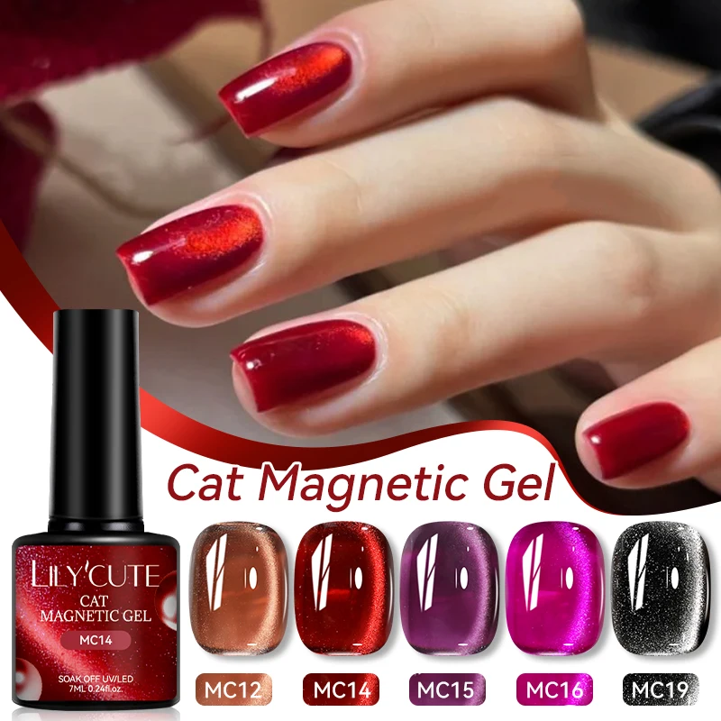 kf-S1b01fea5689a4878962eef5276a85466w LILYCUTE 7ml Coffee Gold Glitter Cat Magnetic Gel Winter Autumn Red Brown Series Soak Off UV LED Gel Polish Manicure Nail Art - Image 1