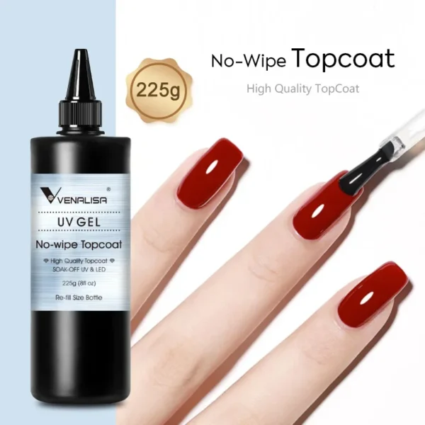 Venalisa Long Wear Tempered Top Coat Reinforce Gel Refill Package Soak Off UVLED Nail Gel Polish Big Volume 225g/30ml Base Gel - Image 5