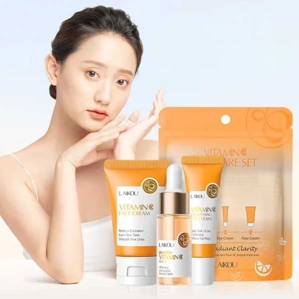 3pcs/set LAIKOU Vitamin C 24K Golden Sakura Skin Care Sets Face Cream Serum Eye Cream Moisturizing Anti Wrinkles Face Care Kit - Image 1