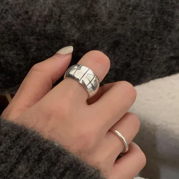 925 Sterling Silver Rings For Women Geometric Fine Jewelry Finger Adjustable Retro Strip Ring For Party Birthday Gift - Image 2