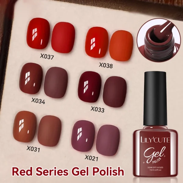 LILYCUTE Ancora Red Autumn Winter Gel Nail Polish Semi Permanent Soak Off UV LED Gel Varnish Manicure Nail Supplies - Image 4