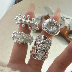 925 Sterling Silver Rings for Women Couple Minimalist Handmade Simple Sparckling Flower Ring Fine Jewelry Gift Prevent Allergy