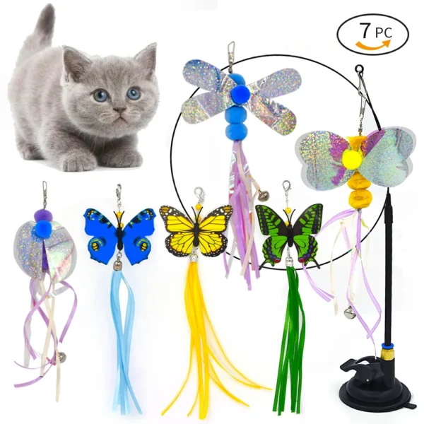 Interactive Cat Toy Handfree Cat Stick Playing Kitten Playing Teaser Wand Toy Suction Cup Bird/Feather Cat Wand Toys Set - Image 3