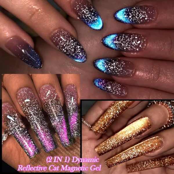 LILYCUTE 7ml Dynamic Reflective Cat Magnetic Gel Sparkling Effect Double Light Magnet Gel Polish Semi Permanent UV Gel Nail Art - Image 2