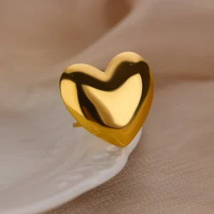 Cute Heart Chunky Stainless Steel Rings for Women Gold Color Open Adjustable Vintage Wedding Ring Aesthetic Jewelry Accessories
