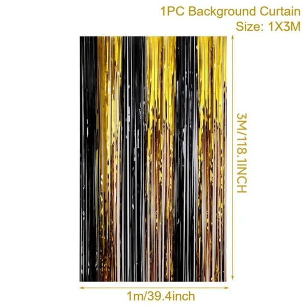 Birthday Party Decorations Backdrop Curtains Glitter Black Gold Tinsel Fringe Foil Curtain Background Wedding Adult Anniversary - Image 6