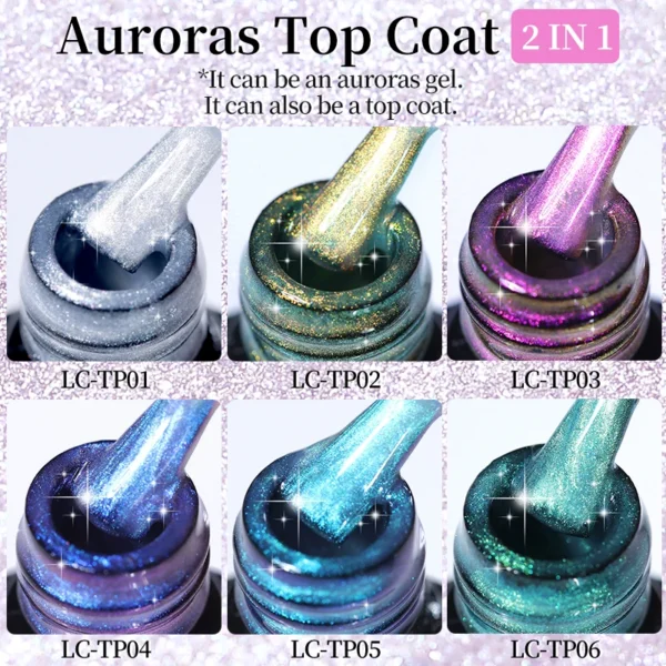 LILYCUTE 7ML Aurora Glitter Nail Gel Polish Blue Purple Sparking Gel Nail Art Semi Permanent UV Gel 2 In 1 Function Top Coat - Image 3