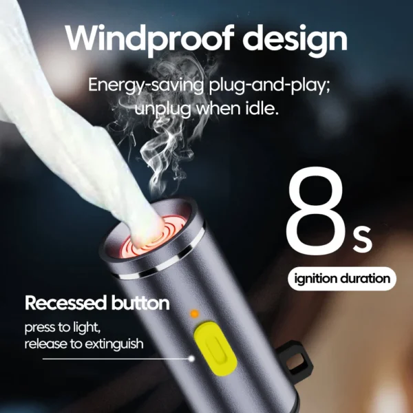 Type-C to Mini Cigarette Lighter Portable Press type Cigarette Lighter Outdoor Safety Portable Mini Cigarette Lighting Artifact - Image 2