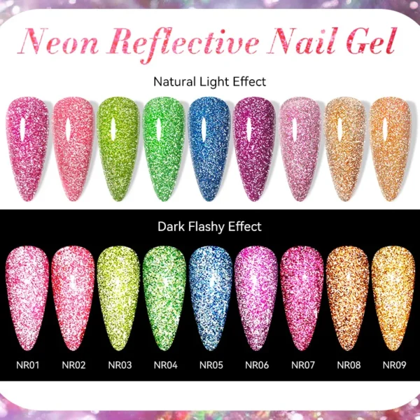 LILYCUTE 7ML Neon Reflective Glitter Gel Nail Polish Soak Off Super Shining Champagne Gold UV Gel Polish For Nail Art Manicure - Image 2