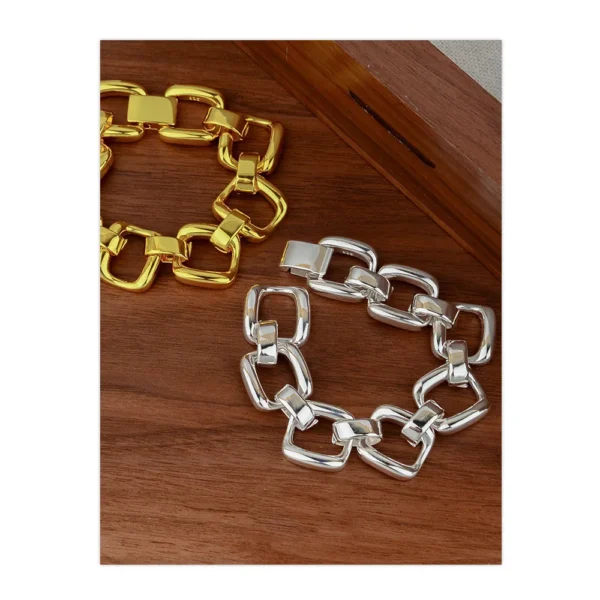 100% Solid 925 Sterling Silver Metal Bracelet for Women Men Vintage Handmade Shinning Gold Squar Bracelet Birthday ChristmasGift - Image 4