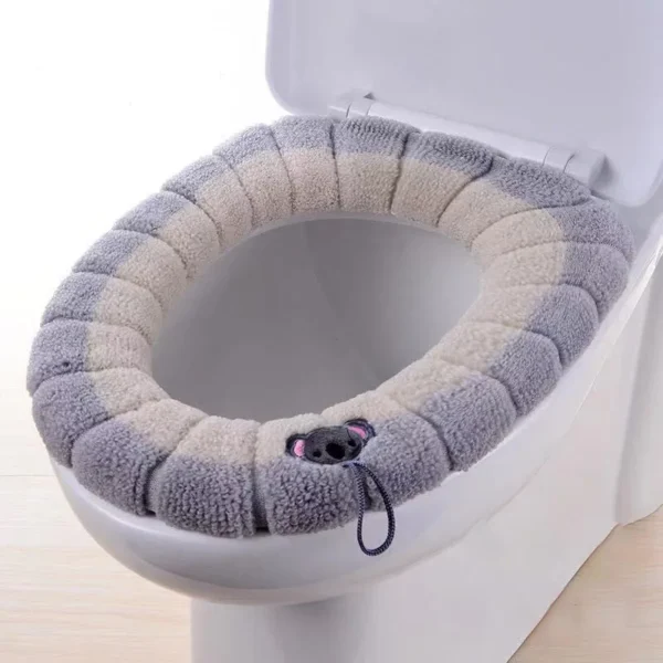 1 Pack Stitched Color Portable Knitted Toilet Mat Thickened Washable Antifreeze Toilet Cover Thickened Knitted O Type Universal - Image 6