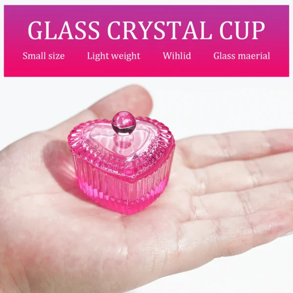 1pcs Pink Crystal Glass Dappen Dish Acrylic Powder Liquid Holder Container Heart Shape Nail Lid Cup Bowl Manicure Accessories - Image 5