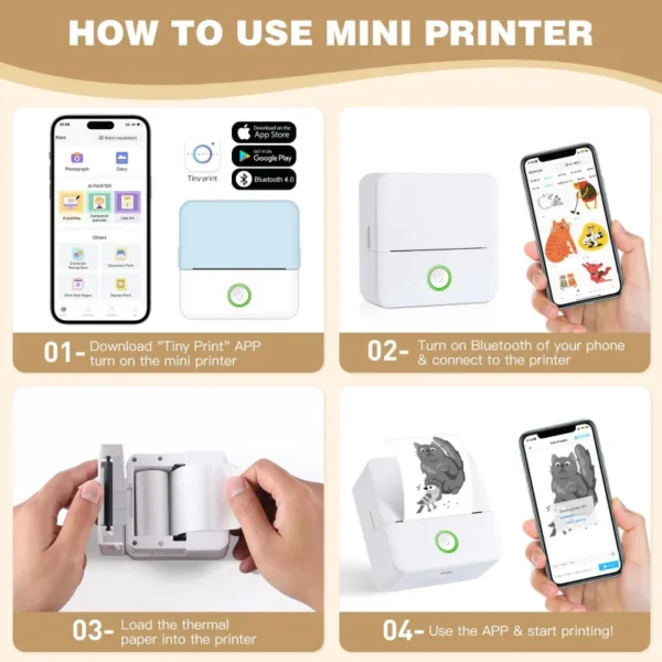 Mini Portabl Printer Inkless Sticker Maker, Free Cut Small Pocket Printer, Portable Thermal Printer for Photo Journal Notes Memo - Image 6