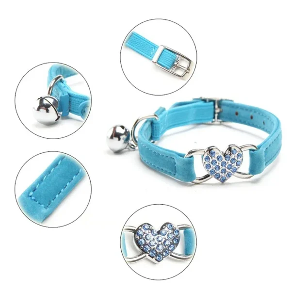 8 Colors Adjustable with Soft Velvet Material Pet Product Small Dog Collar Heart Charm and Bell Cat Collar Safety Elastic - Image 3