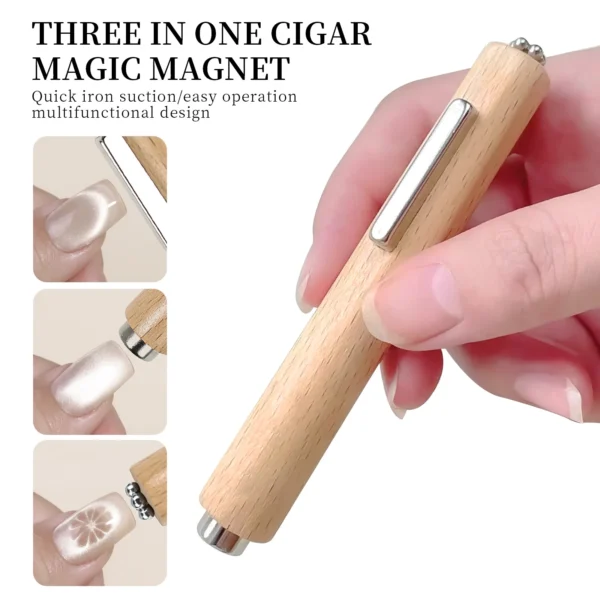 kf-S2c42f9a9b53e4f5996c3cd4dd1d49c549 3 in 1 Multifunctional Strong Cat's Eye Magnet High Quality Wooden Handle Cylindrical UV Gel Double Head Magnet Nail Art Tools - Image 1