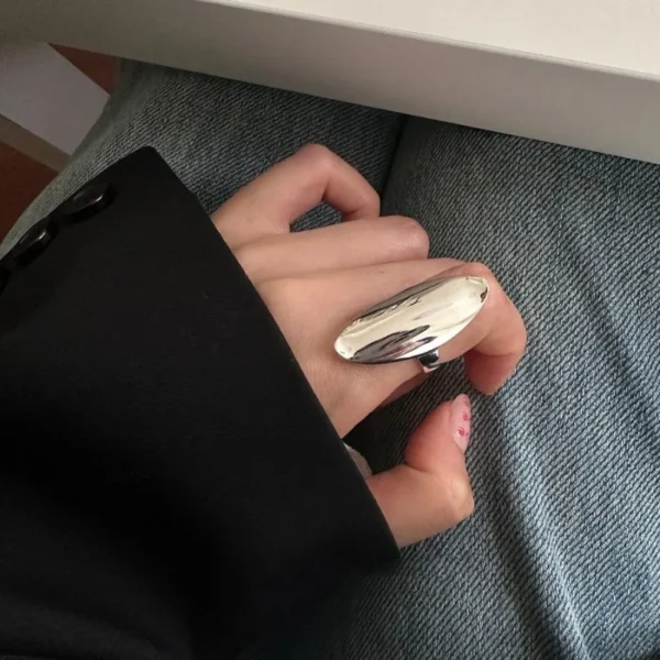 BF CLUB 925 Sterling Silver Rings For Women Girl Female Open Minimalist Retro Oval Ring Creative Anillos Bague Fine Jewelry - Image 4